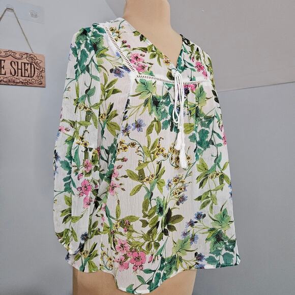 Chenault Tassel Top Womens Small Floral Bloomcore Spring Boho Hippie Vibrant - Picture 4 of 13